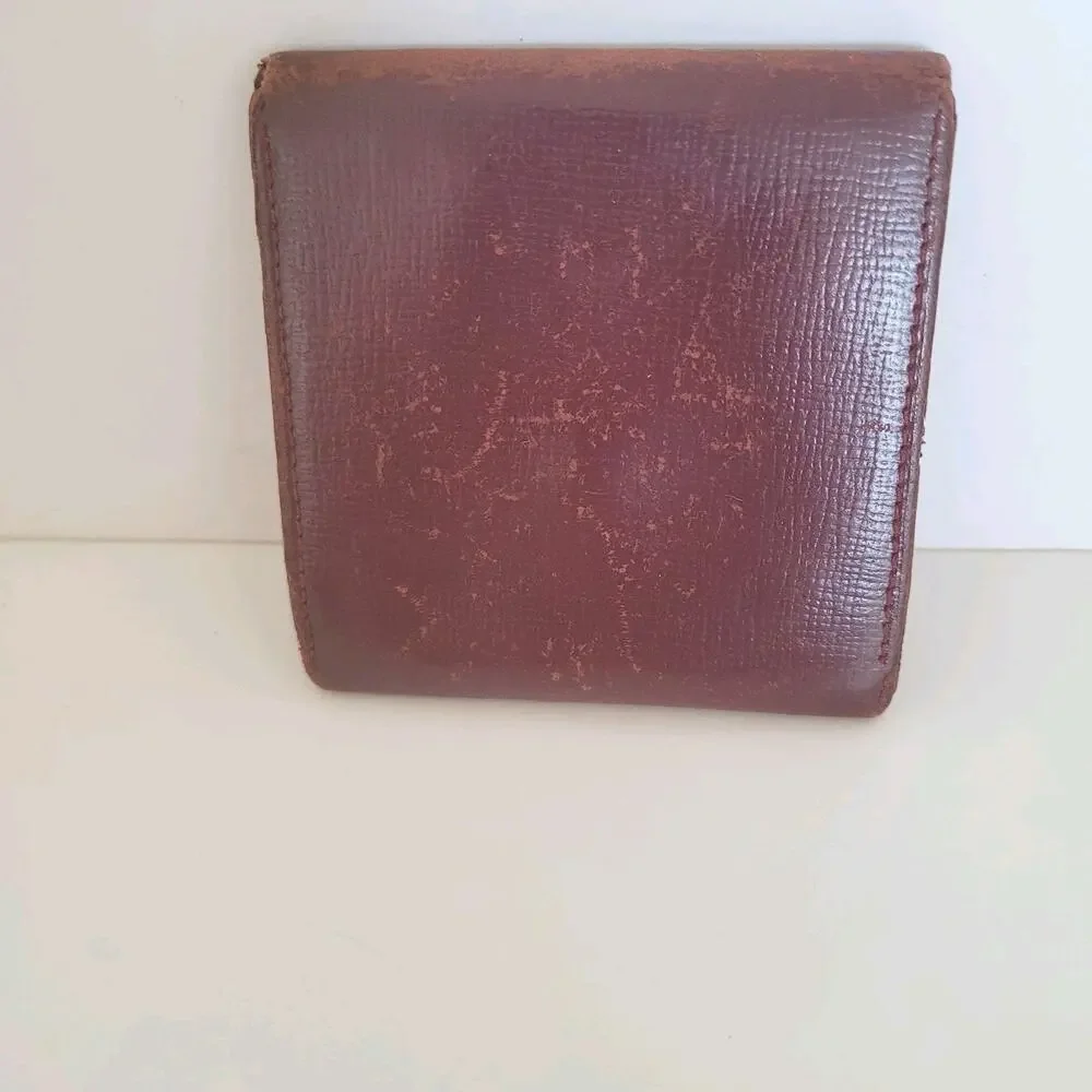 Cartier Vintage Mini Coin Holder Wallet‎ Bordeaux Leather Small Red Burgundy